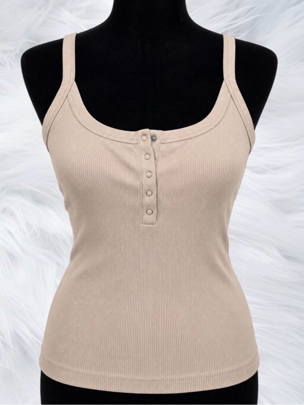 Abercrombie & Fitch Soft Ribbed Henley Tank Top Beige XL